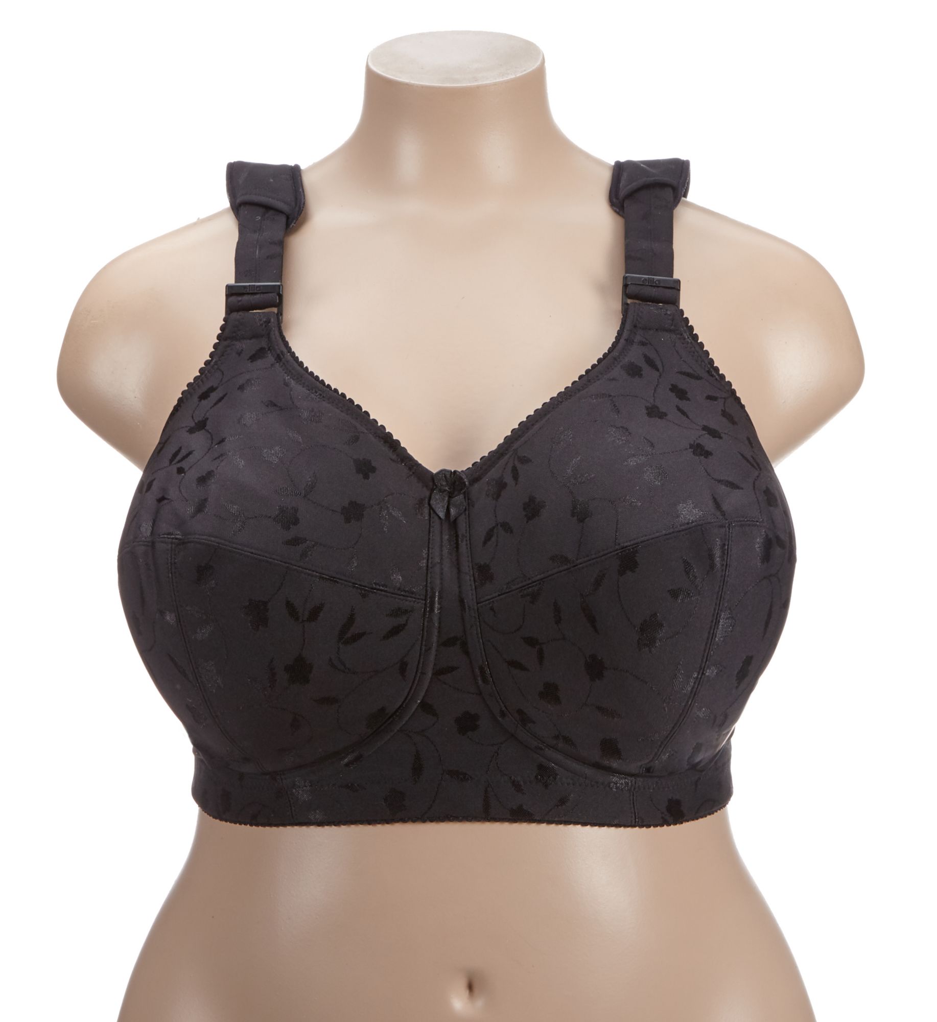 Elila Jacquard Wireless Softcup Bra with Cushion Straps Black 34N  - Image 1