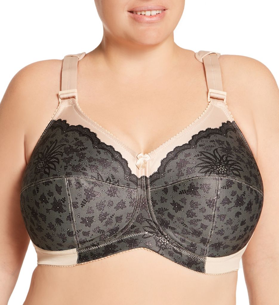 Elila (2102870) -- Elila 1505 Full Coverage Wireless Soft Cup Bra (Black Lace/Nude 52F)