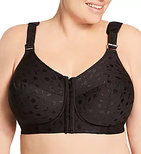 Jacquard Front Close Wireless Softcup Bra Black 36H