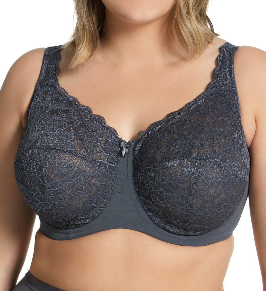 Elila : Elila 2311 Full Coverage Stretch Lace Underwire Bra (Grey 46K)