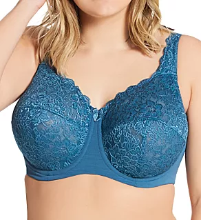 Full Coverage Stretch Lace Underwire Bra Teal 36E
