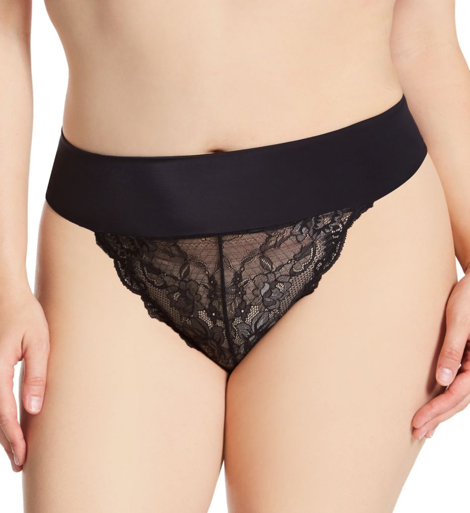 Elila Women's Microfiber & Lace Tanga Panty in Black | Plus Size 2XL | HerRoom.com