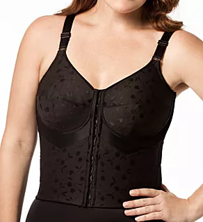 Jacquard Wireless Soft-cup Front Hook Longline Bra Black 40C