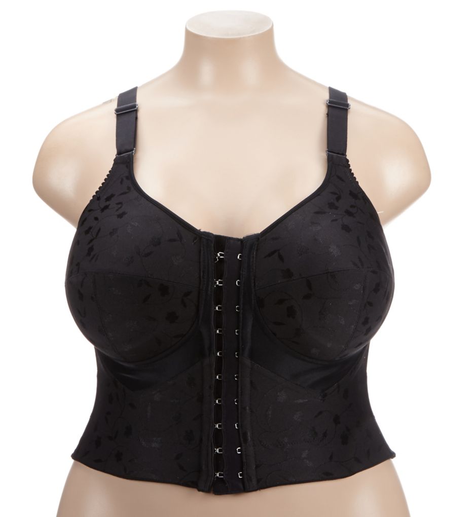 Elila Jacquard Wireless Soft-cup Front Hook Longline Bra Black 44F  - Image 1