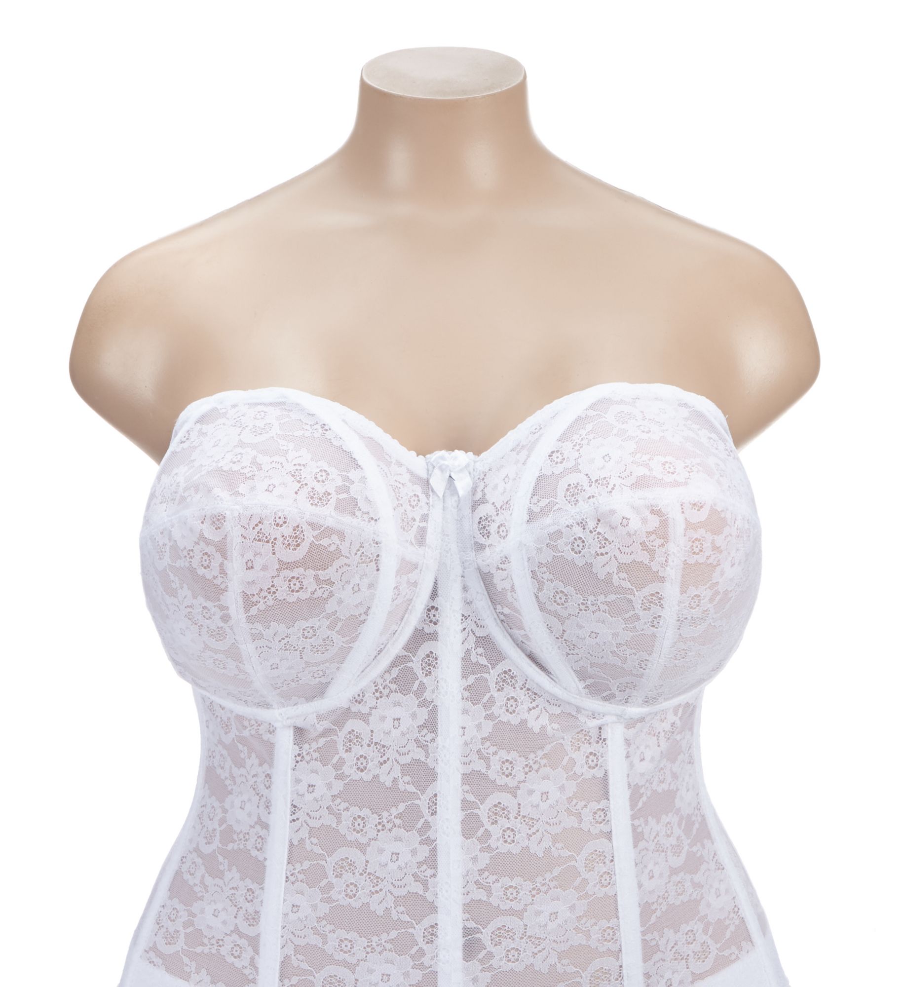 Lace Strapless Longline Underwire Bra White 48G