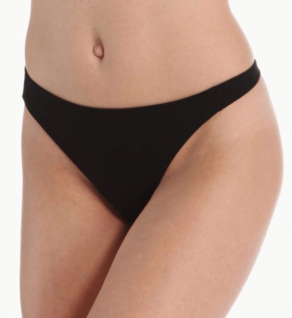 Elita Women's The Essentials Cotton Mid Rise Thong Panty in Black | Size Small | HerRoom.com