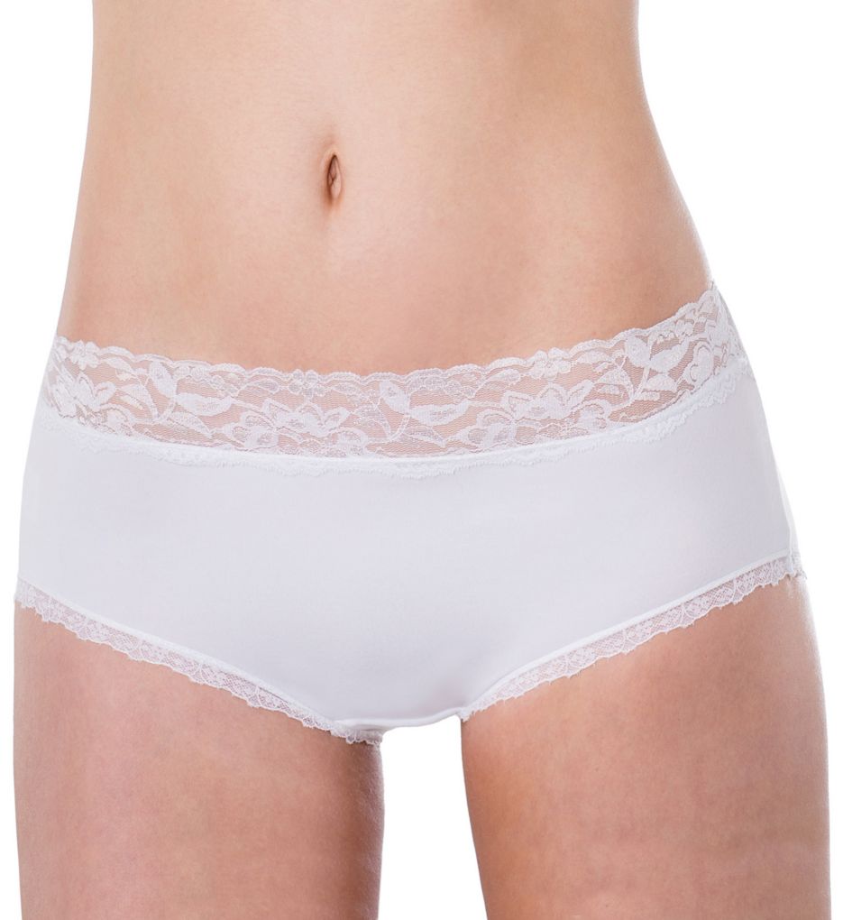 Elita (2095247) -- Elita 8851 Silk Magic Microfiber Hi-Cut Brief Lace Trim Panty (Porcelain XL)