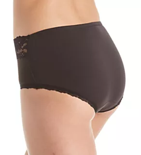 Silk Magic Microfiber Hi-Cut Brief Lace Trim Panty Ebony M