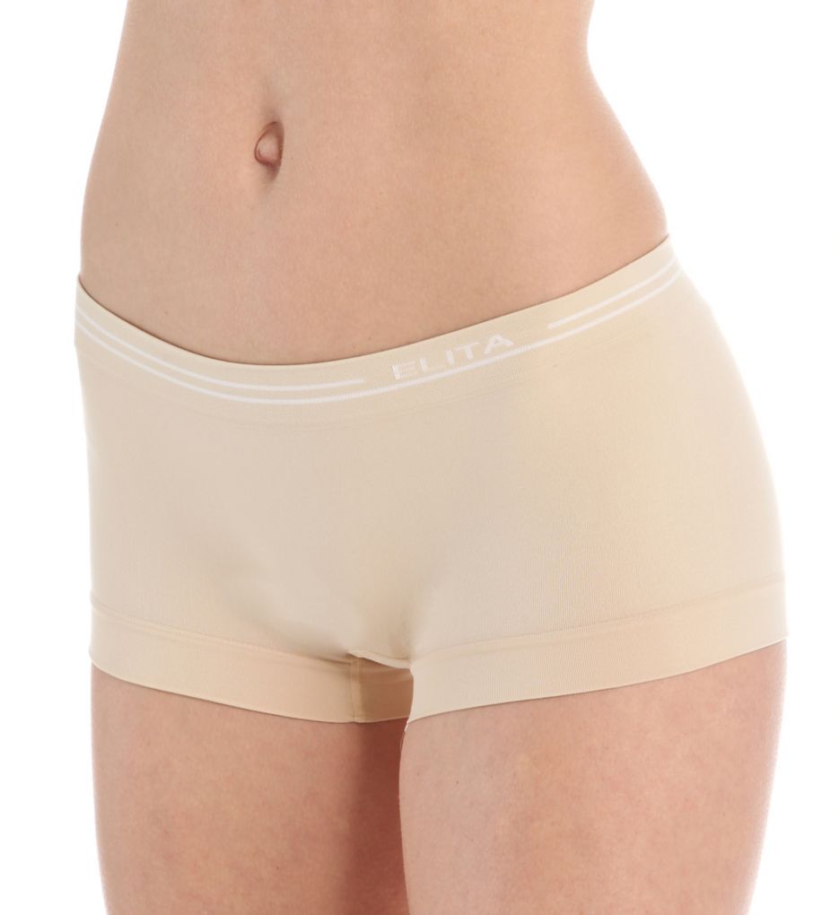Elita Women's Signature Seamless Boyshort Panty in Nude Beige | Size Large | HerRoom.com