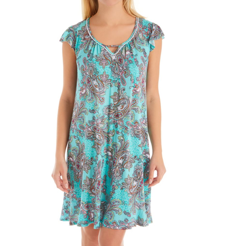 Turquoise Damask Short Sleeve Chemise-fs