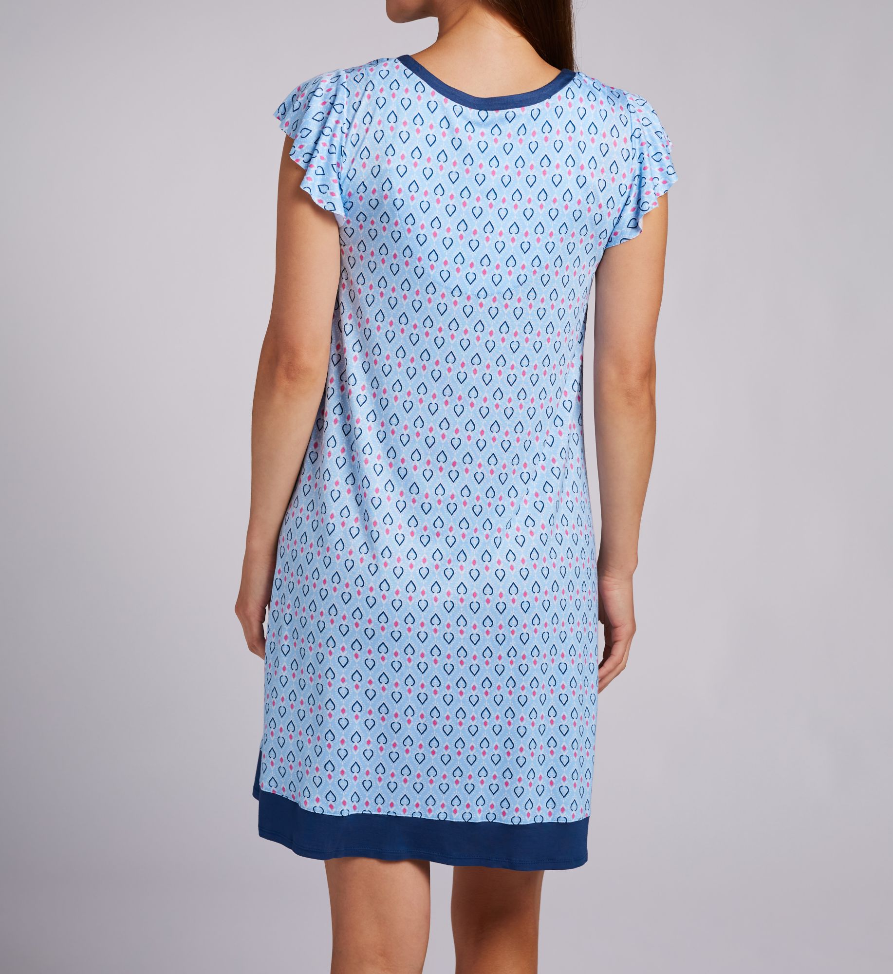 Ellen Tracy Geo Blue Print Flutter Sleeve Chemise Geo Print M  - Image 2