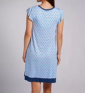 Geo Blue Print Flutter Sleeve Chemise Geo Print S