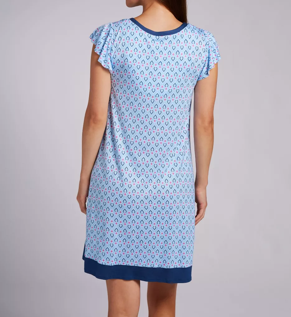 Geo Blue Print Flutter Sleeve Chemise