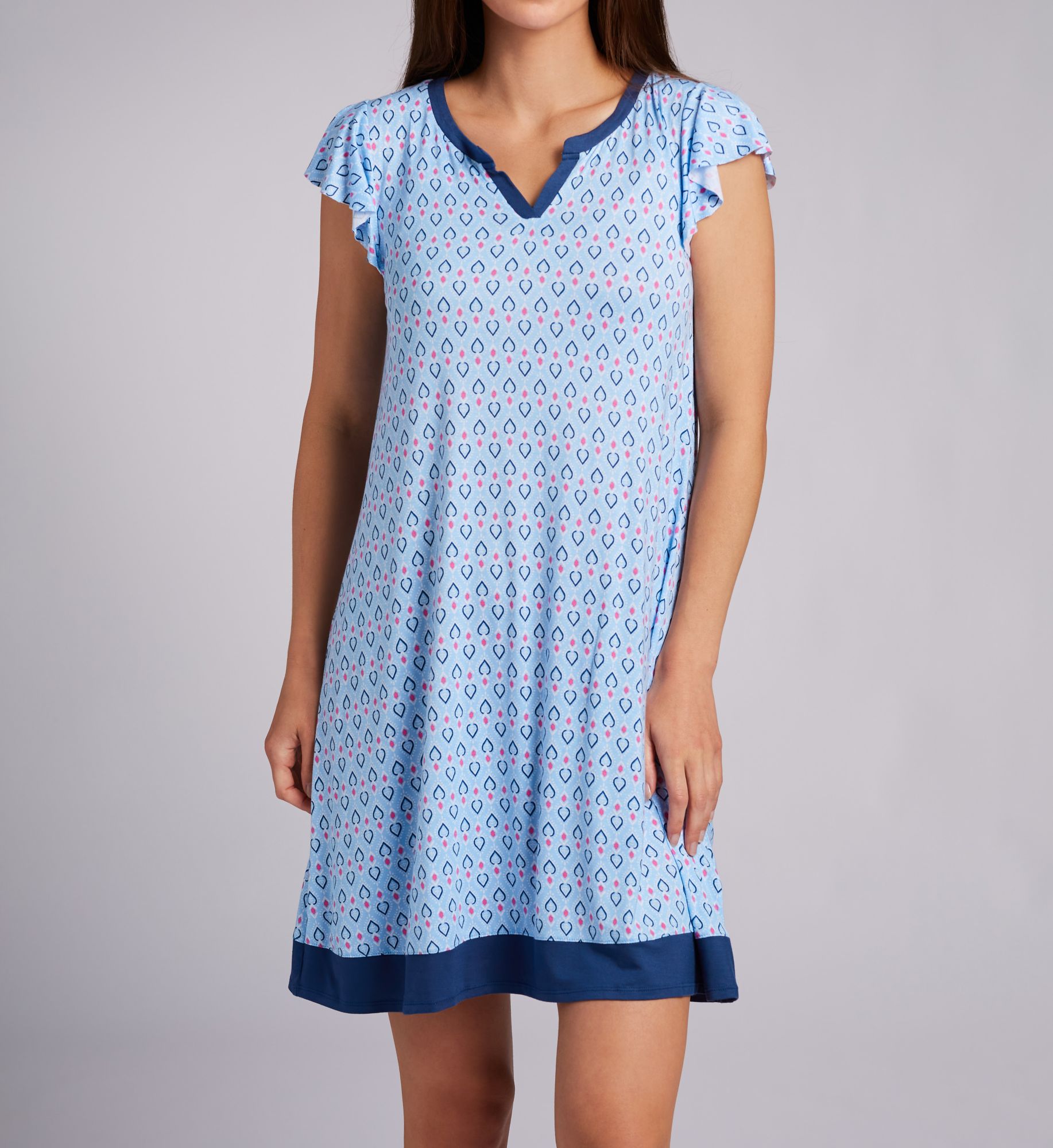 Ellen Tracy Geo Blue Print Flutter Sleeve Chemise Geo Print M  - Image 1