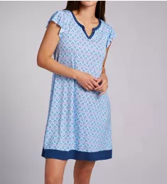 Geo Blue Print Flutter Sleeve Chemise