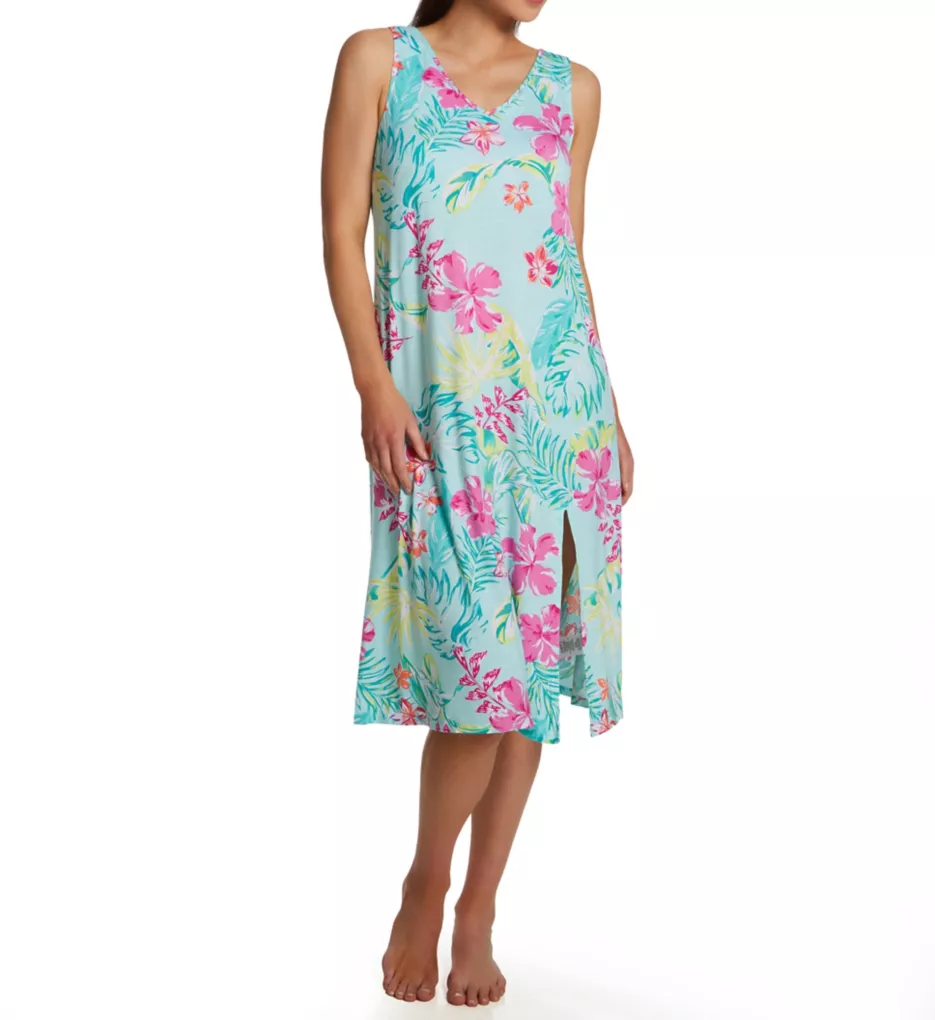 Tropical Sleeveless Midi Gown w/ Soft Bra Tropical L