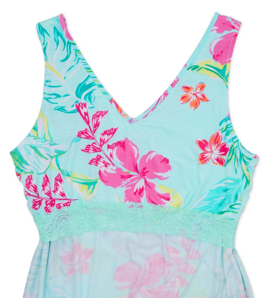Tropical Sleeveless Midi Gown w/ Soft Bra-cs6