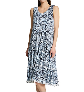 Ellen Tracy Blue Paisley Midi Gown with Soft Bra