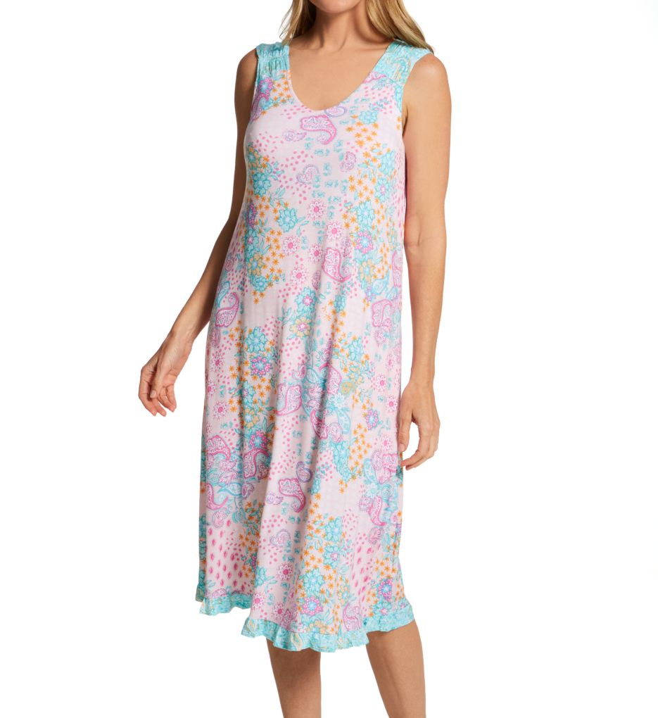 Paisley Sleeveless Midi Gown with Soft Bra Pink Paisley XL by Ellen Tracy