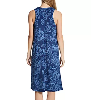 Blue Paisley Sleeveless Midi Sleepshirt