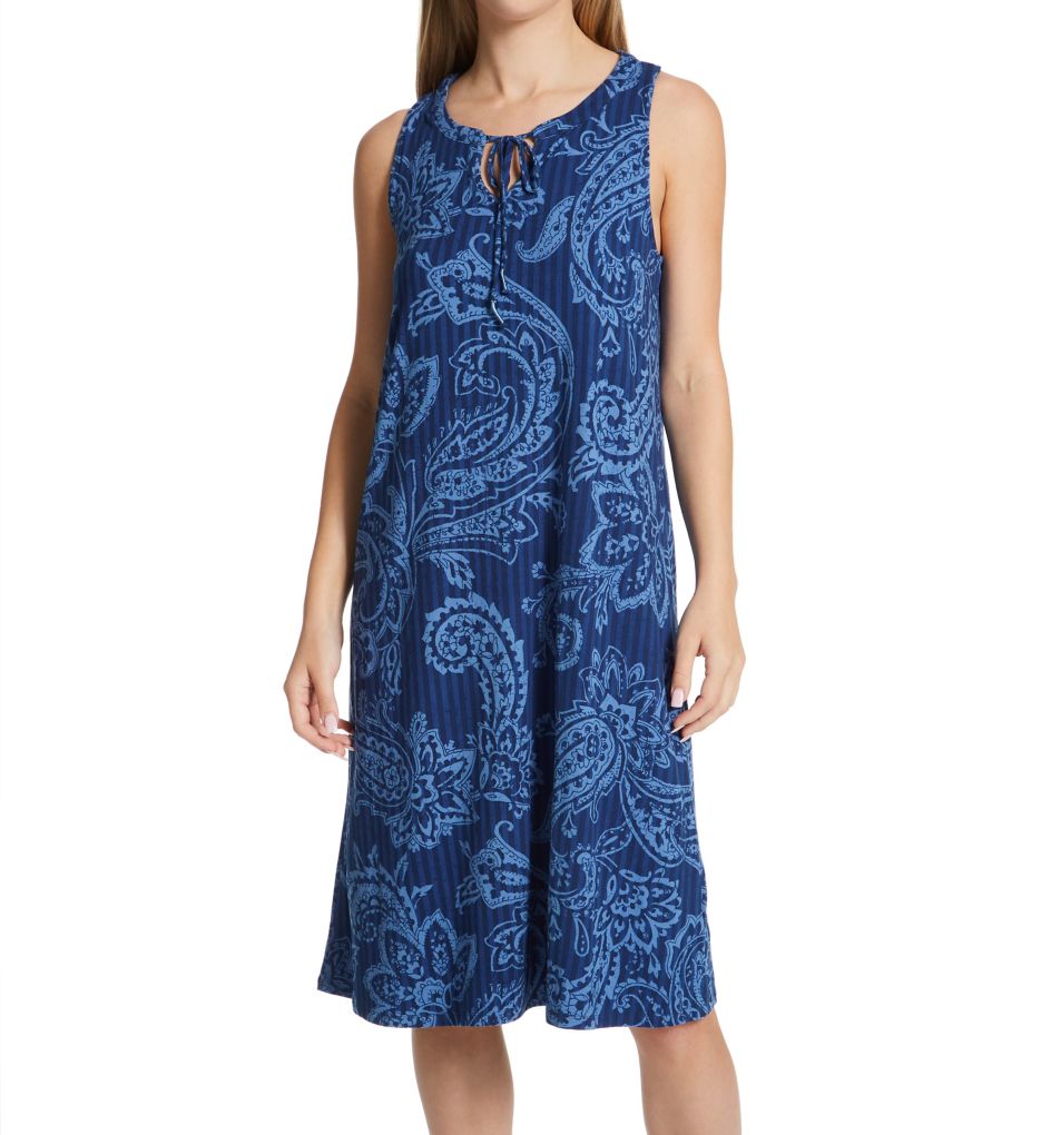 Blue Paisley Sleeveless Midi Sleepshirt-gs