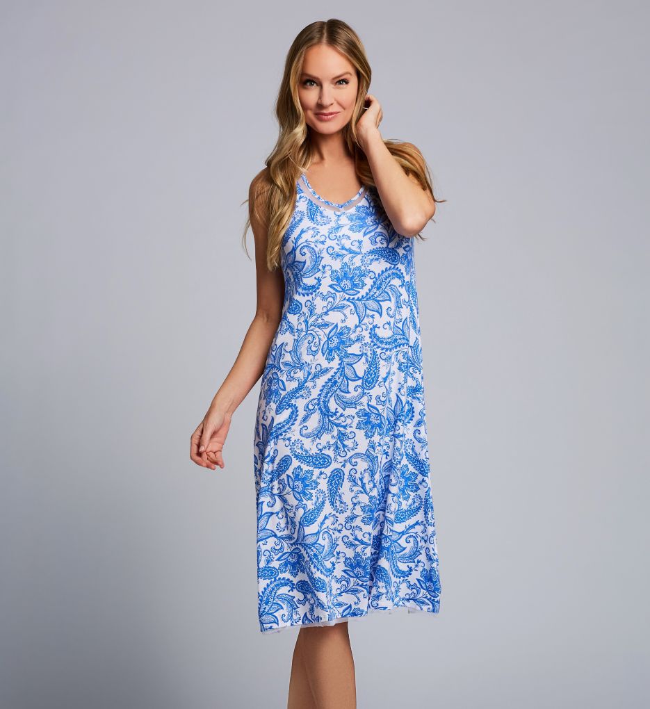 Paisley Sleeveless Mid Gown with Soft Bra