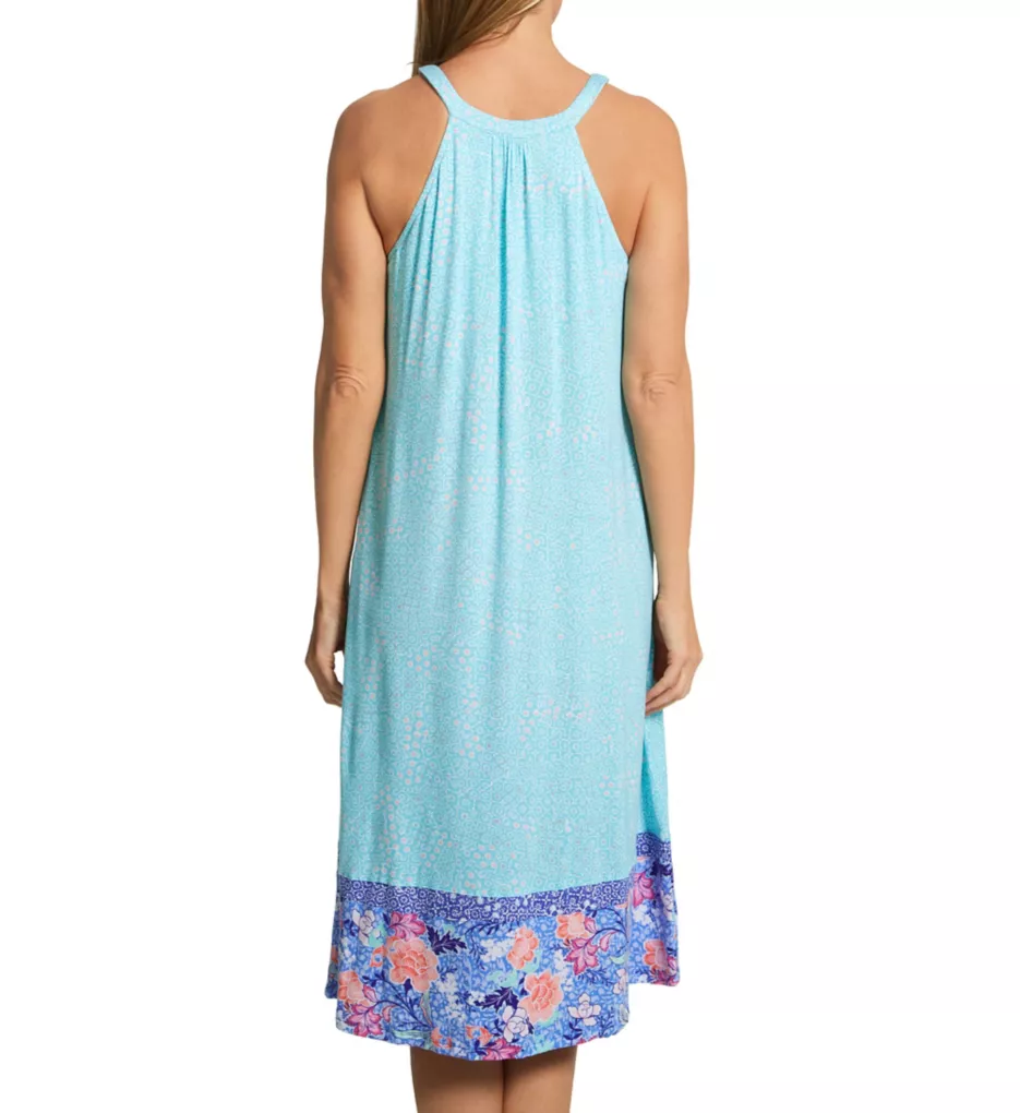 Aqua Geo Sleeveless Mid Gown with Soft Bra
