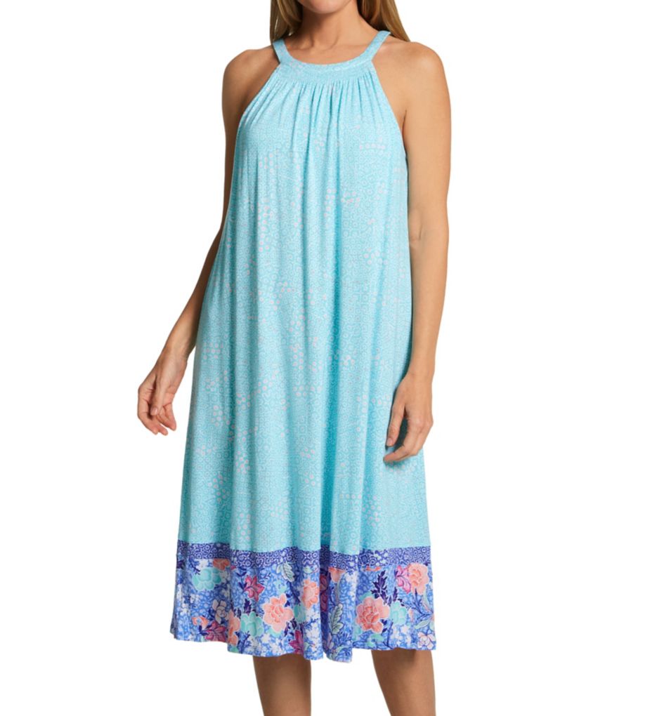 Aqua Geo Sleeveless Mid Gown with Soft Bra-gs