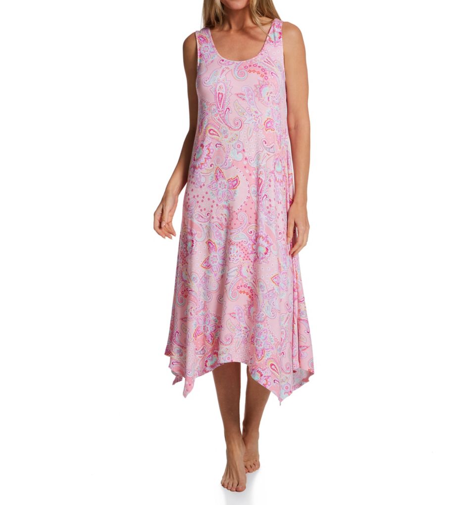 Pink Paisley Sleeveless Midi Gown with Soft Bra