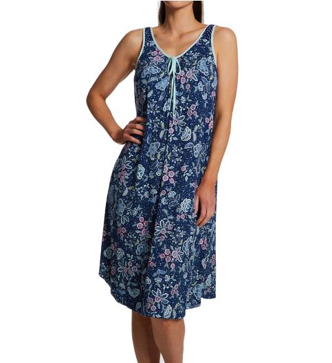 Navy Floral Sleeveless Midi Gown w Soft Bra