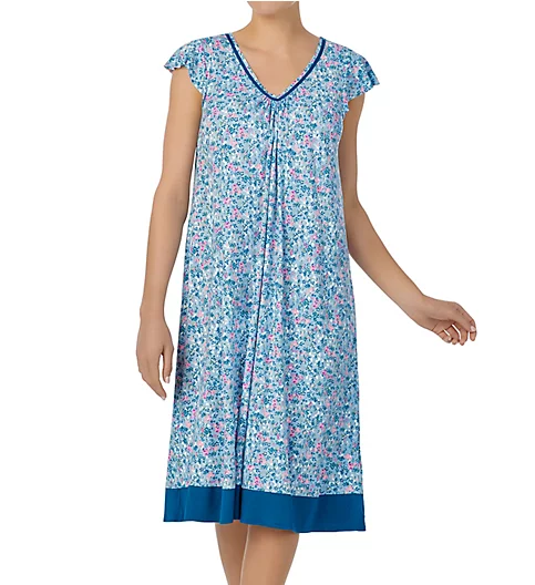 Ellen Tracy Blue Ditsy Short Sleeve Midi Gown 8325610