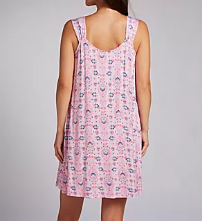 Damask Print Short Sleeveless Chemise Damask Neutral M
