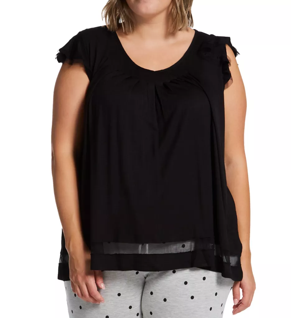 Plus Yours to Love Short Sleeve Top Black w/ Mesh 1X
