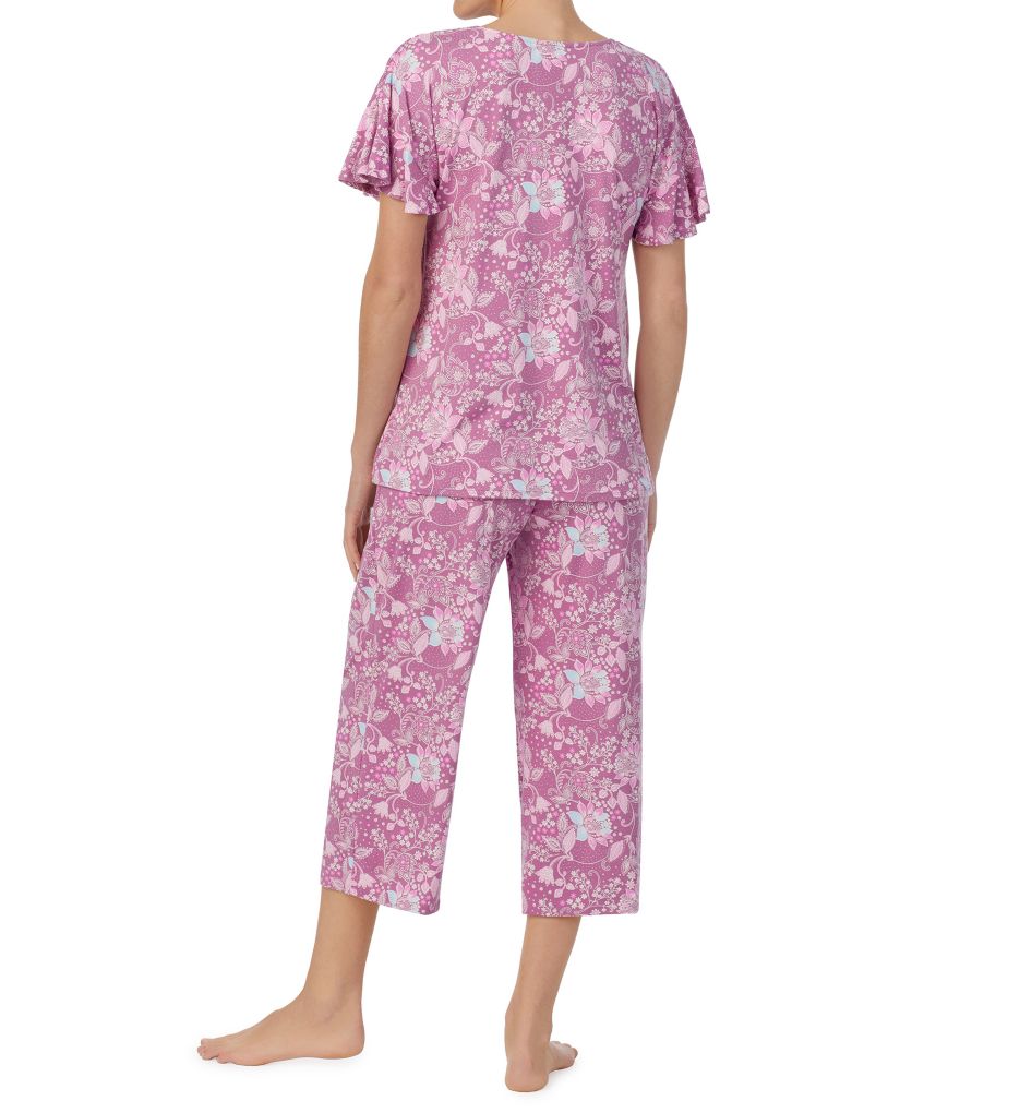 Plum Floral Short Sleeve Wide Leg Capri PJ Set