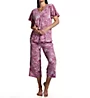 Ellen Tracy Plum Floral Short Sleeve Wide Leg Capri PJ Set 8525611 - Image 1