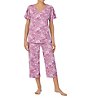 Ellen Tracy Plum Floral Short Sleeve Wide Leg Capri PJ Set