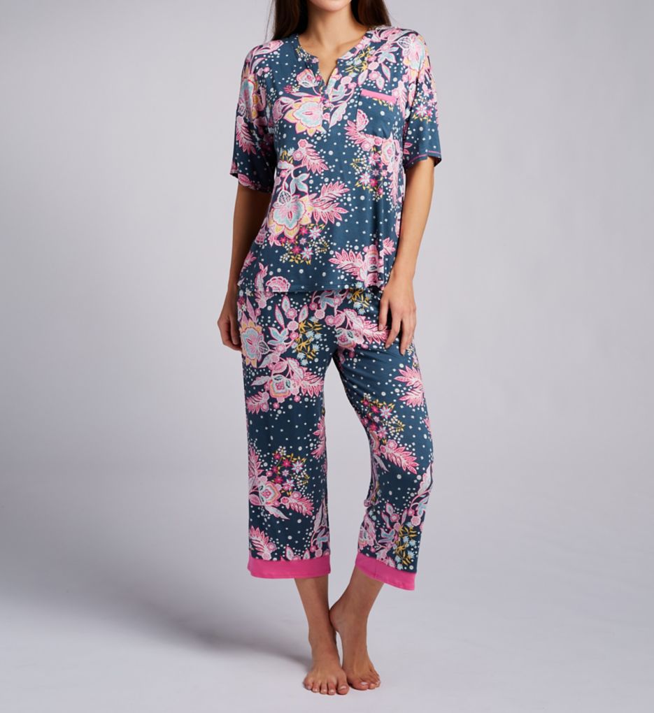 Ellen Tracy Jersey Elbow Sleeve Cropped Wide Leg Pant PJ Set 8525649 - Image 1