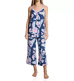 Navy Paisley Sleeveless Wide Leg Capri PJ Set Navy Paisley M