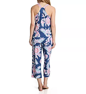 Navy Paisley Sleeveless Wide Leg Capri PJ Set