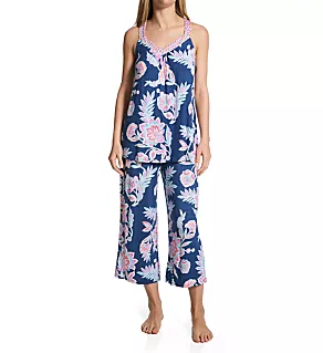 Navy Paisley Sleeveless Wide Leg Capri PJ Set