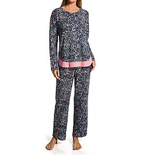 Brushed Sweater Knit Long Sleeve PJ Set Navy Dot M