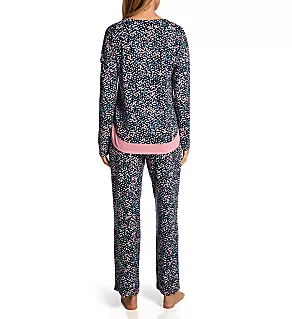 Brushed Sweater Knit Long Sleeve PJ Set Navy Dot M