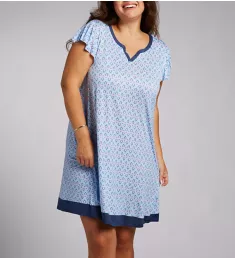 Plus Size Geo Blue Print Flutter Sleeve Chemise