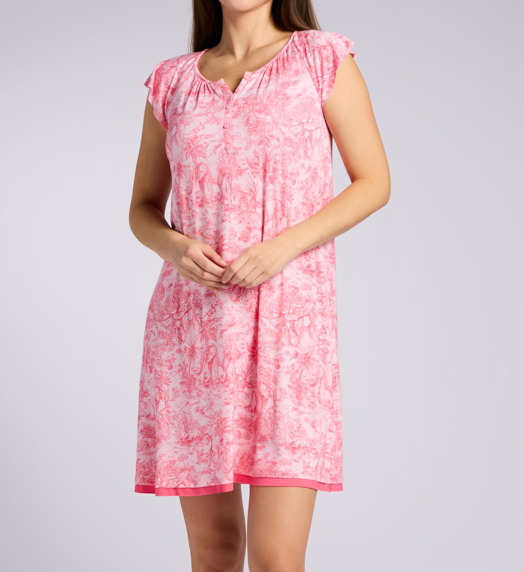 Ellen Tracy Women's Short Sleeve Chemise in Pink Safari Toile | Size: Medium | HerRoom.com