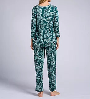 Jersey 3/4 Sleeve PJ Set w/ Long Pant Boho Green S