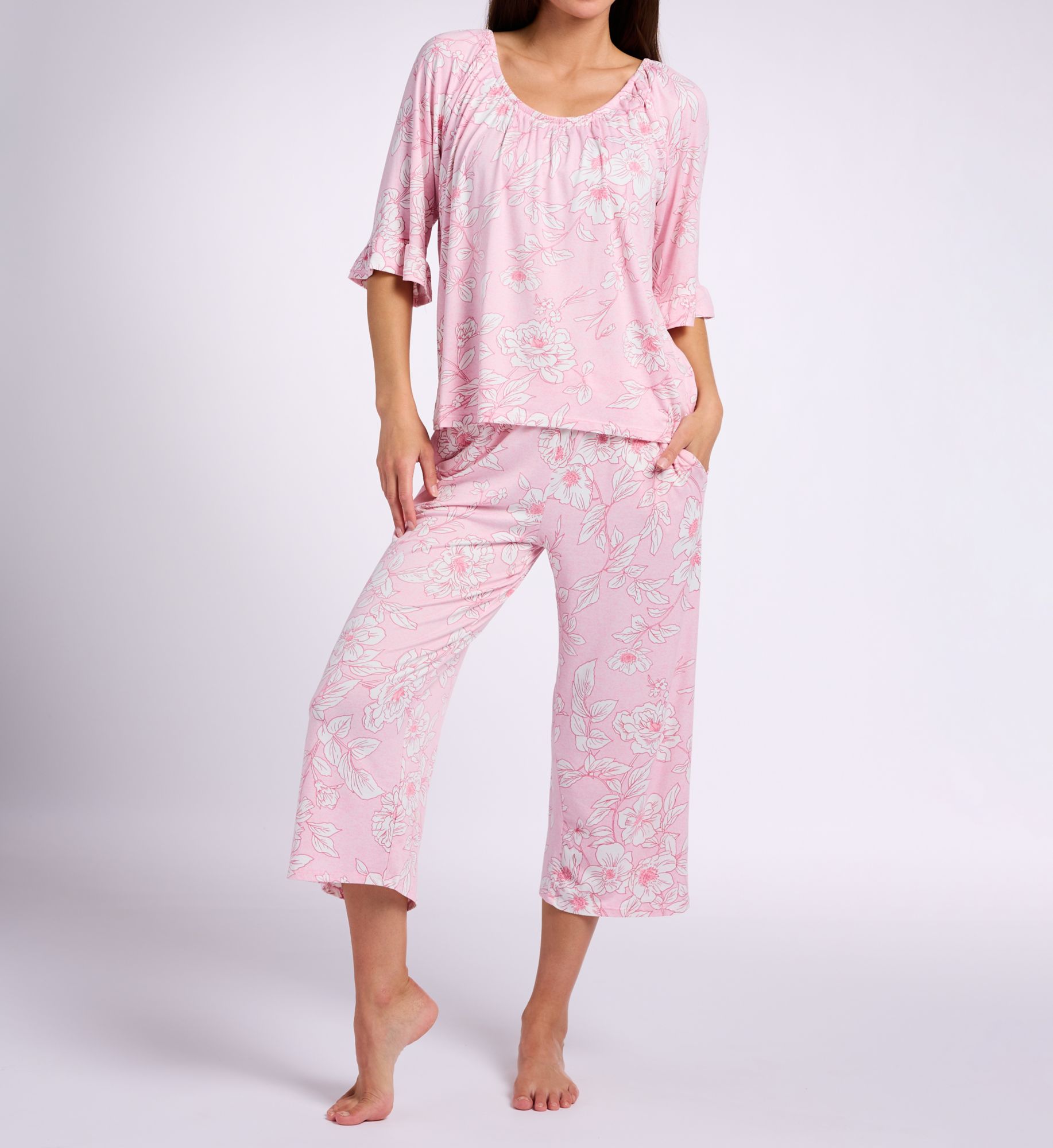 Ellen Tracy Wicking Jersey Wide Leg Cropped PJ Set N70076 - Image 1