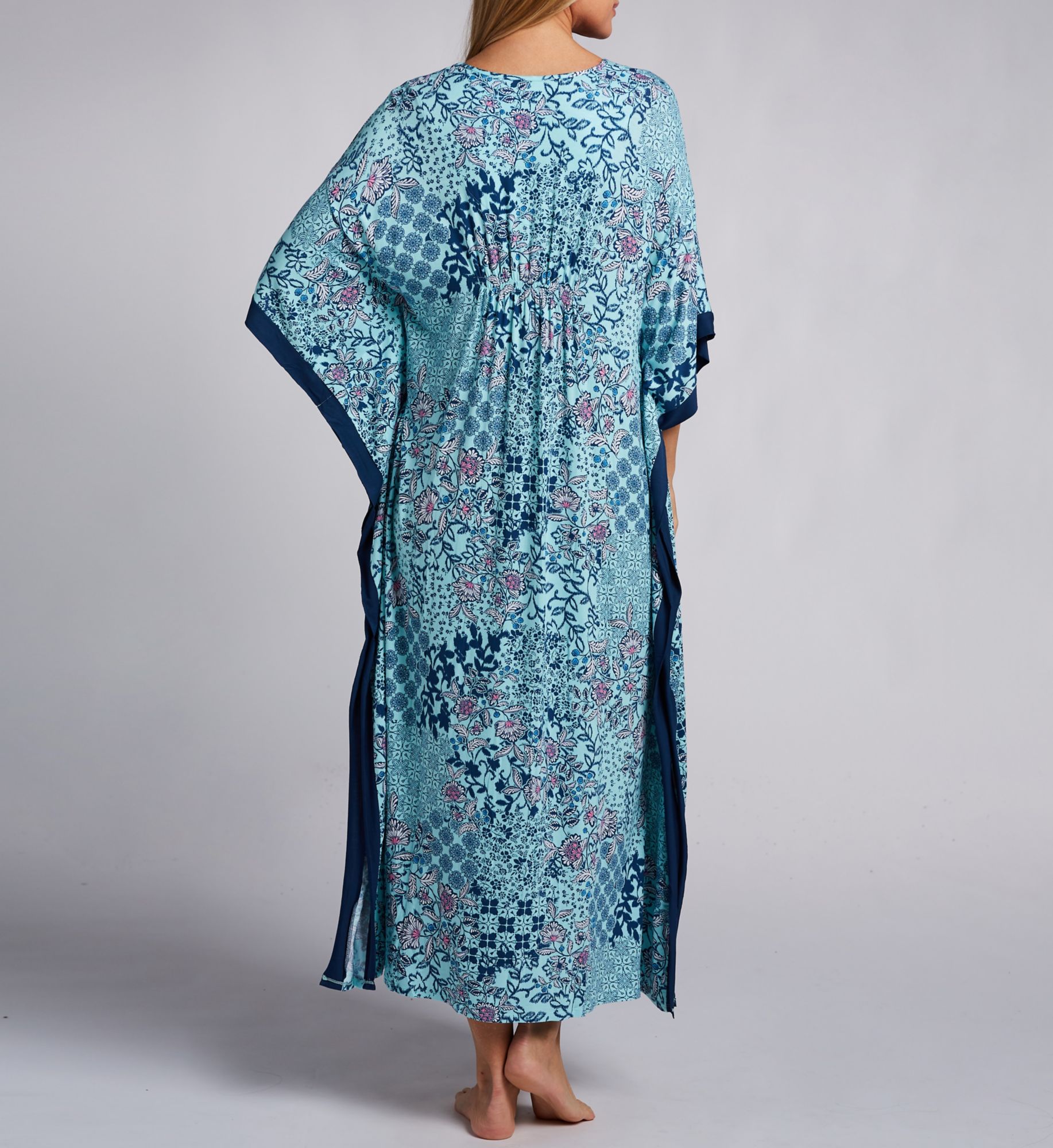 Ellen Tracy Plus Size Aqua Patchwork Long Caftan N90003X - Image 2