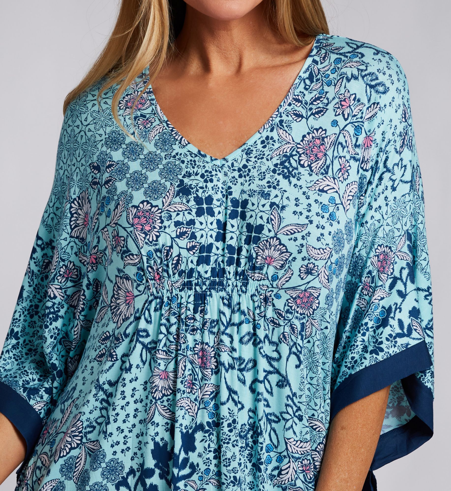Ellen Tracy Plus Size Aqua Patchwork Long Caftan N90003X - Image 3