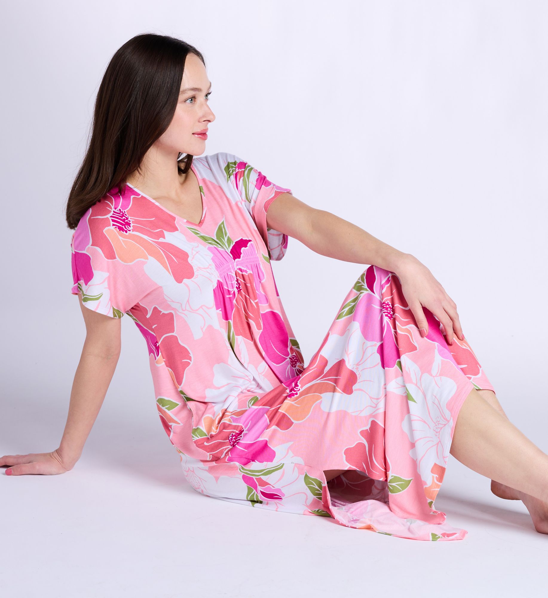 Ellen Tracy Women's Short Sleeve Long Tunic in Big Floral | Size: XL | HerRoom.com