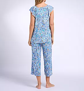 Back view of Short Sleeve PJ Set w/ Cropped Pant Jacobean Floral M